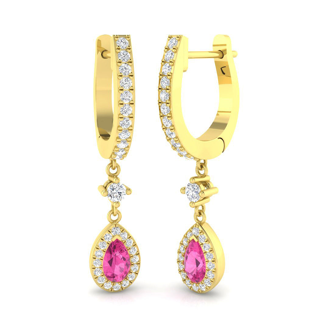Teardrop Pink Sapphire Diamond Drop Earrings - Elegant Luxury Jewelry in 10K/14K gold and platinum with certified lab-grown or natural diamonds