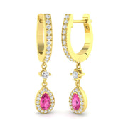 Teardrop Pink Sapphire Diamond Drop Earrings - Elegant Luxury Jewelry in 10K/14K gold and platinum with certified lab-grown or natural diamonds