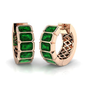 Emerald Cut Green Hoop Earrings - Gemstone Jewellery - Hinged Snap in 10K/14K gold and platinum with certified lab-grown or natural diamonds