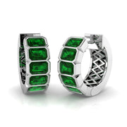 Emerald Cut Green Hoop Earrings - Gemstone Jewellery - Hinged Snap in 10K/14K gold and platinum with certified lab-grown or natural diamonds