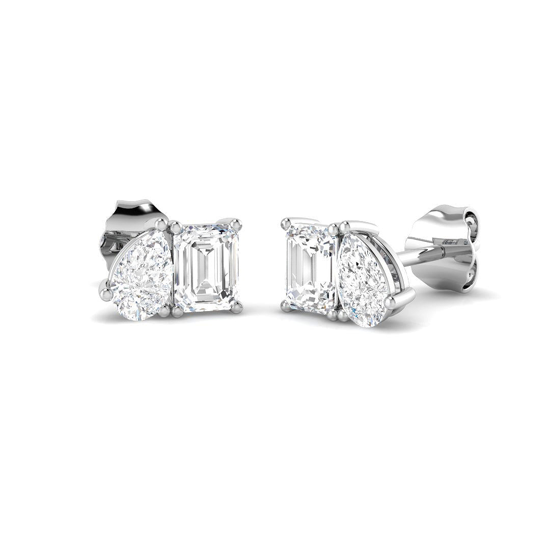 Elegant 1.0Ct Emerald and Pear Cut Diamond Toi et Moi Stud Earrings in 10K/14K gold and platinum with certified lab-grown or natural diamonds