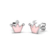 Stunning 0.10Ct Diamond Pink Crown Princess Stud Earrings in 10K/14K gold and platinum with certified lab-grown or natural diamonds