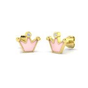 Stunning 0.10Ct Diamond Pink Crown Princess Stud Earrings in 10K/14K gold and platinum with certified lab-grown or natural diamonds