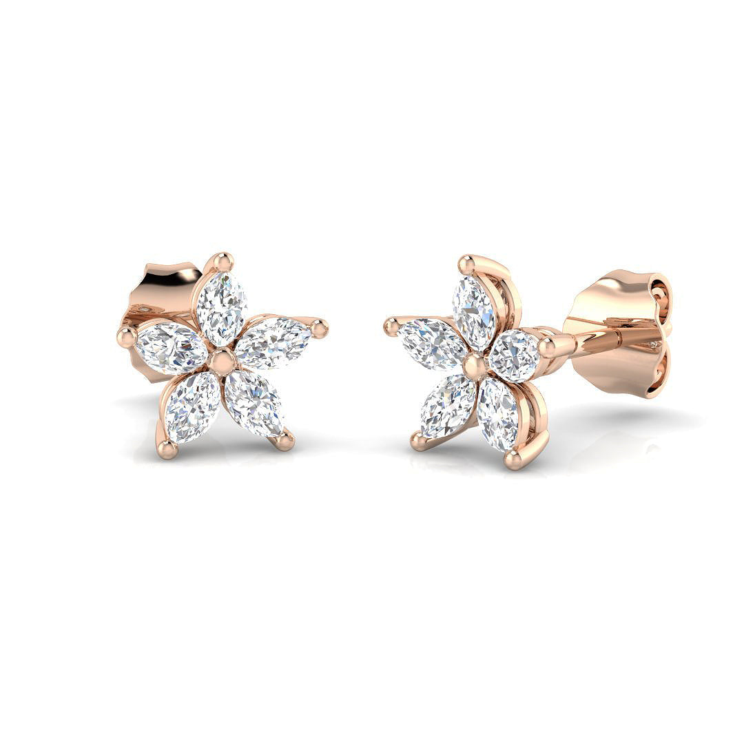 Gorgeous 0.50Ct Diamond Marquise Floral Stud Earrings in in 10K/14K gold and platinum with certified lab-grown or natural diamonds