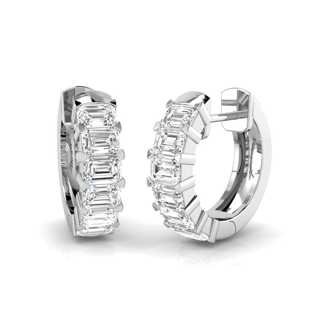 Emerald-Cut 1.75 Ct Diamond Hoop Earrings in 10K/14K gold and platinum with certified lab-grown or natural diamonds