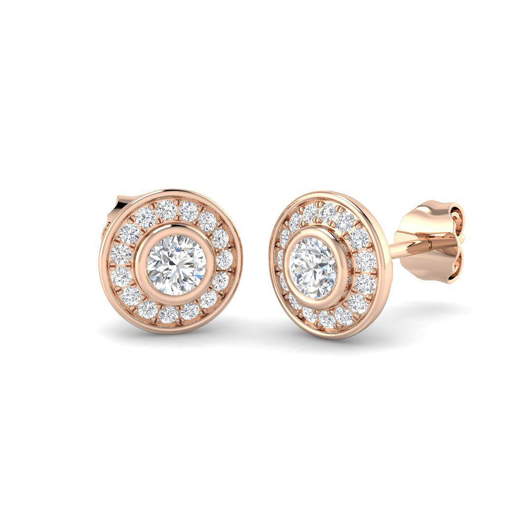 0.50 Ct DE/VVS Lab Grown Round Cut Diamond Halo Earring in 10K/14K gold and platinum with certified lab-grown or natural diamonds