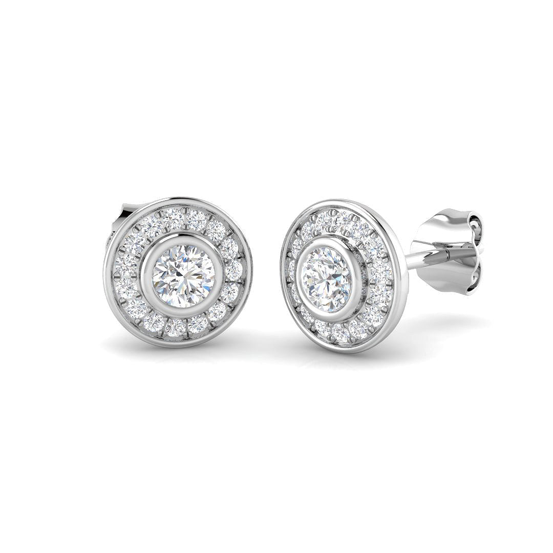 0.50 Ct DE/VVS Lab Grown Round Cut Diamond Halo Earring in 10K/14K gold and platinum with certified lab-grown or natural diamonds