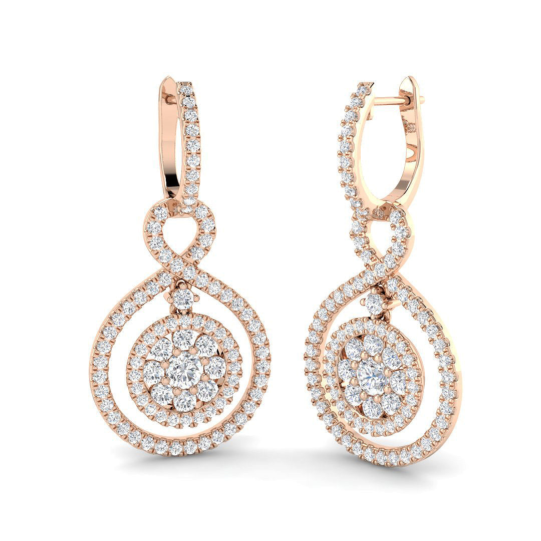 Peony Luxury Gold Drop & Trilogy Diamond Earrings - 2.5ct Elegant Jewelry in 10K/14K gold and platinum with certified lab-grown or natural diamonds