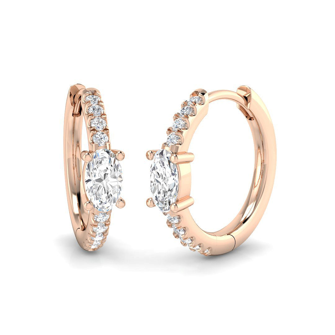 Oval & Round Diamond Hoop Earrings 0.5 in 10K/14K gold and platinum with certified lab-grown or natural diamonds