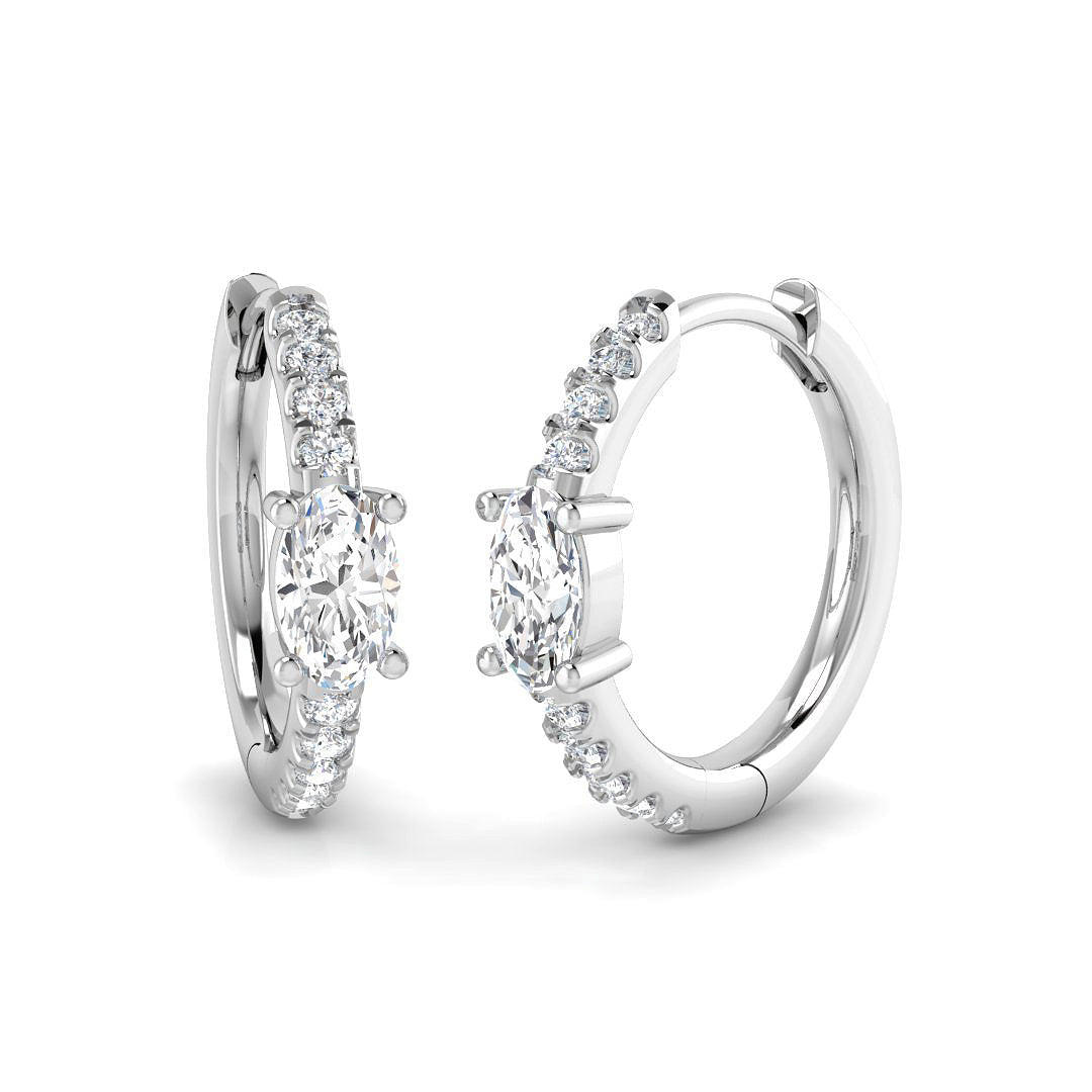Oval & Round Diamond Hoop Earrings 0.5 in 10K/14K gold and platinum with certified lab-grown or natural diamonds