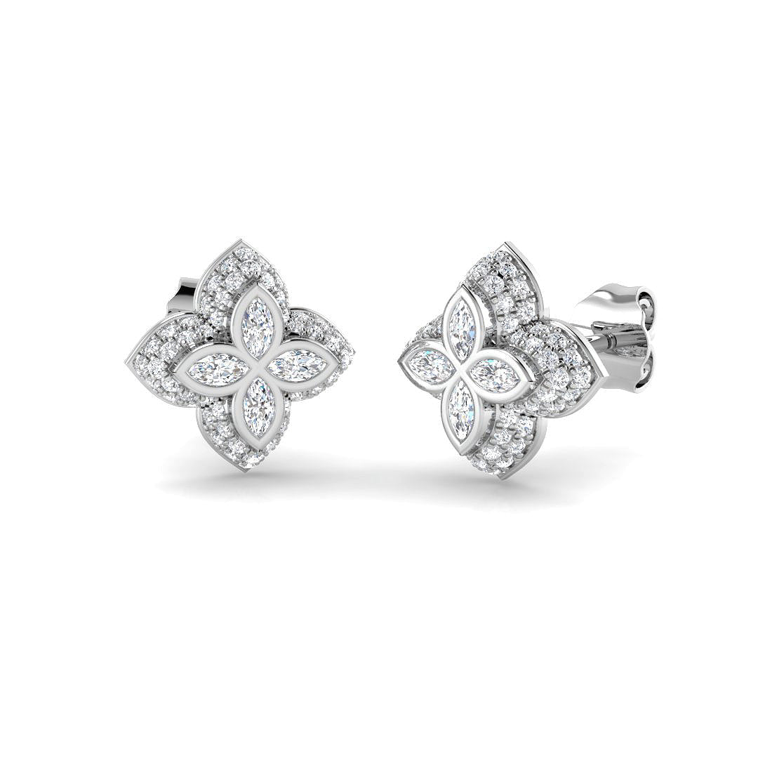 Elegant 0.50Ct Diamond Floral Clover Stud Earrings in in 10K/14K gold and platinum with certified lab-grown or natural diamonds