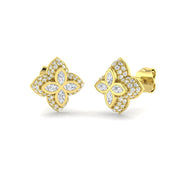 Elegant 0.50Ct Diamond Floral Clover Stud Earrings in in 10K/14K gold and platinum with certified lab-grown or natural diamonds