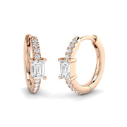 Emerald & Round Diamond Hoop Earrings 0.5 in 10K/14K gold and platinum with certified lab-grown or natural diamonds