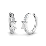Emerald & Round Diamond Hoop Earrings 0.5 in 10K/14K gold and platinum with certified lab-grown or natural diamonds