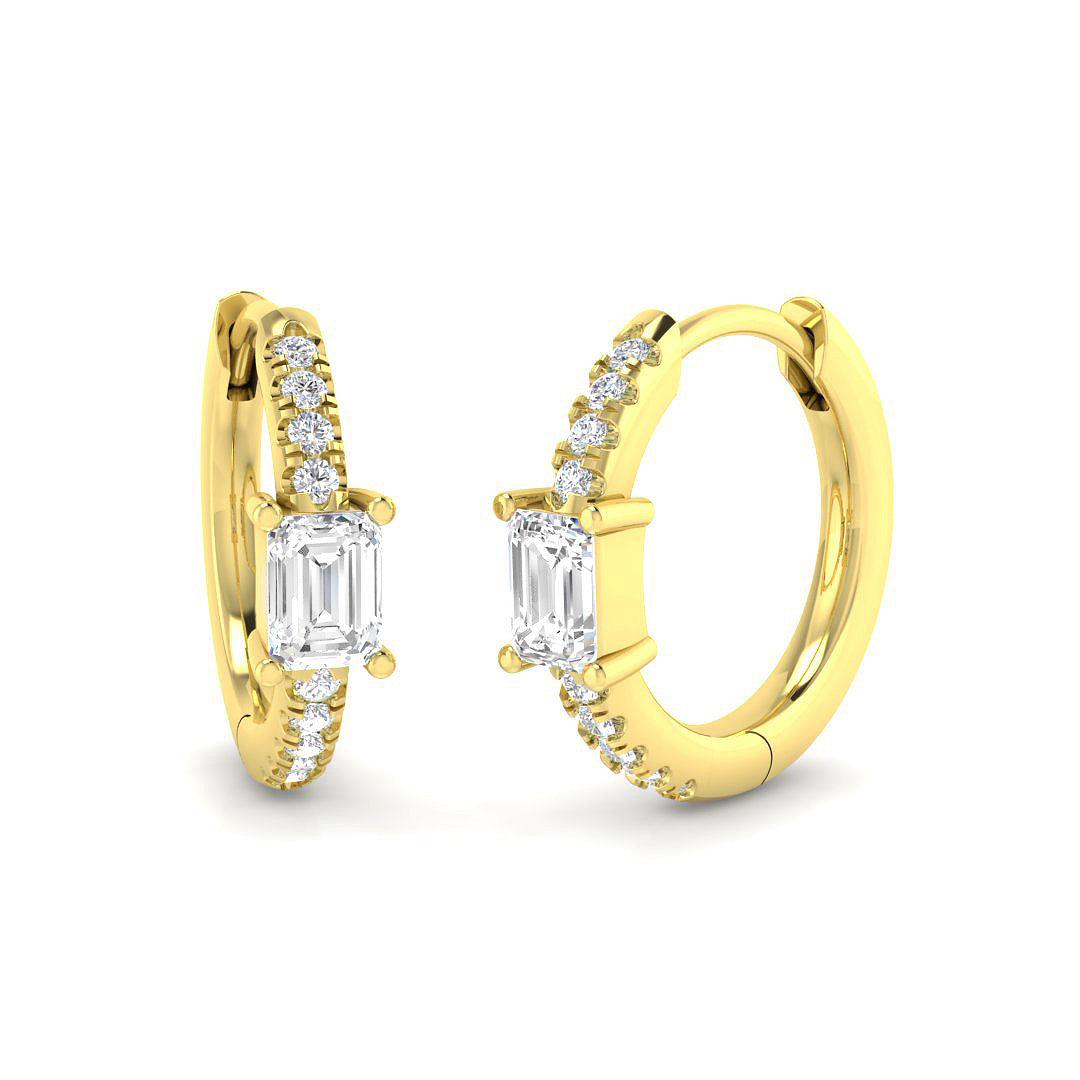 Emerald & Round Diamond Hoop Earrings 0.5 in 10K/14K gold and platinum with certified lab-grown or natural diamonds