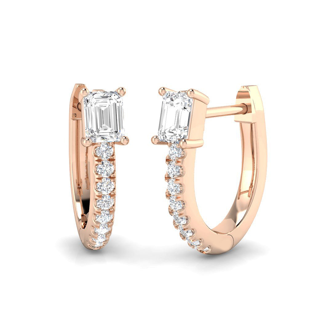 Hoop Earrings with Emerald & Round Diamonds in 10K/14K gold and platinum with certified lab-grown or natural diamonds