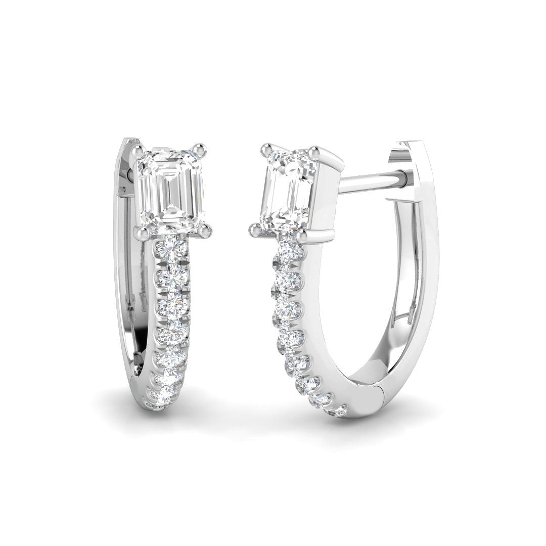Hoop Earrings with Emerald & Round Diamonds in 10K/14K gold and platinum with certified lab-grown or natural diamonds