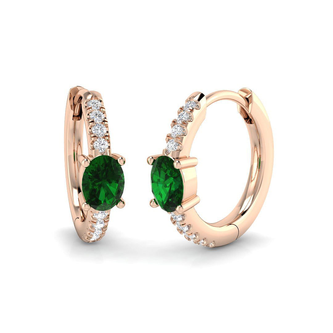 Emerald Diamond Hoop Earrings in 10K/14K gold and platinum with certified lab-grown or natural diamonds