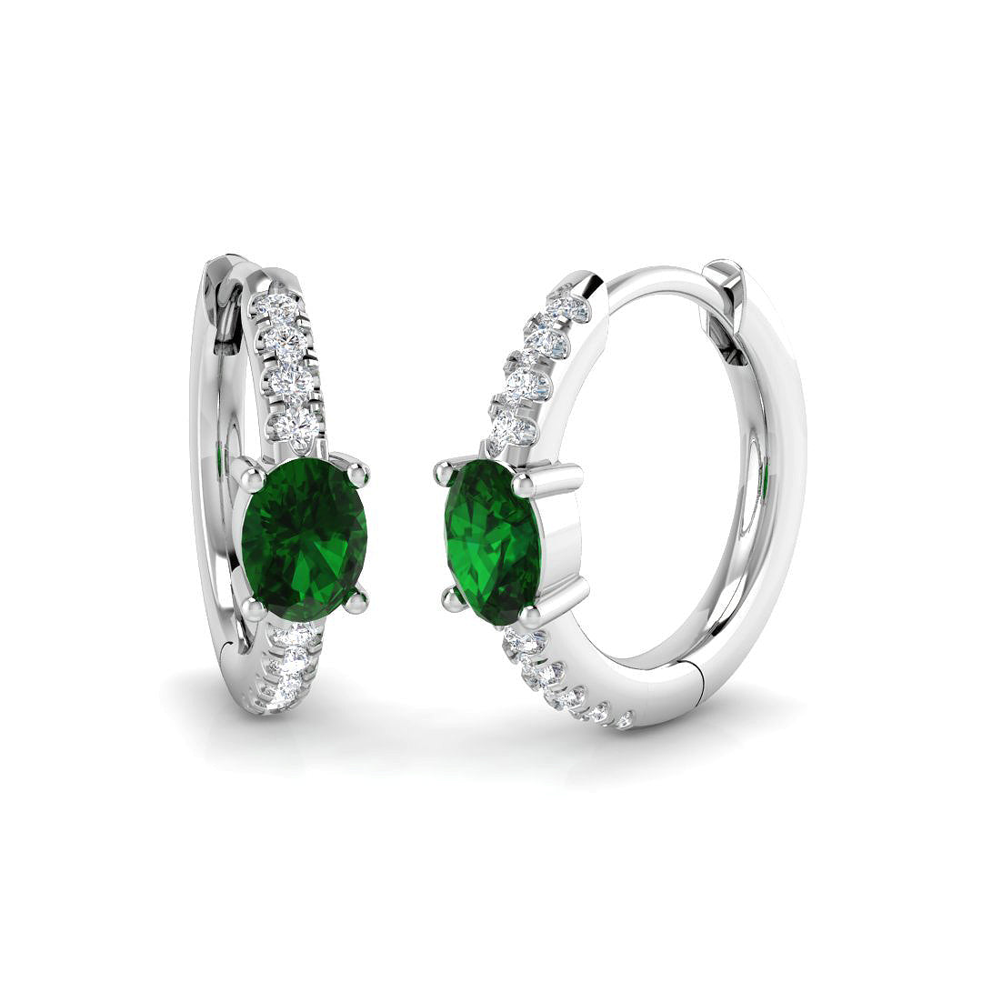 Emerald Diamond Hoop Earrings in 10K/14K gold and platinum with certified lab-grown or natural diamonds