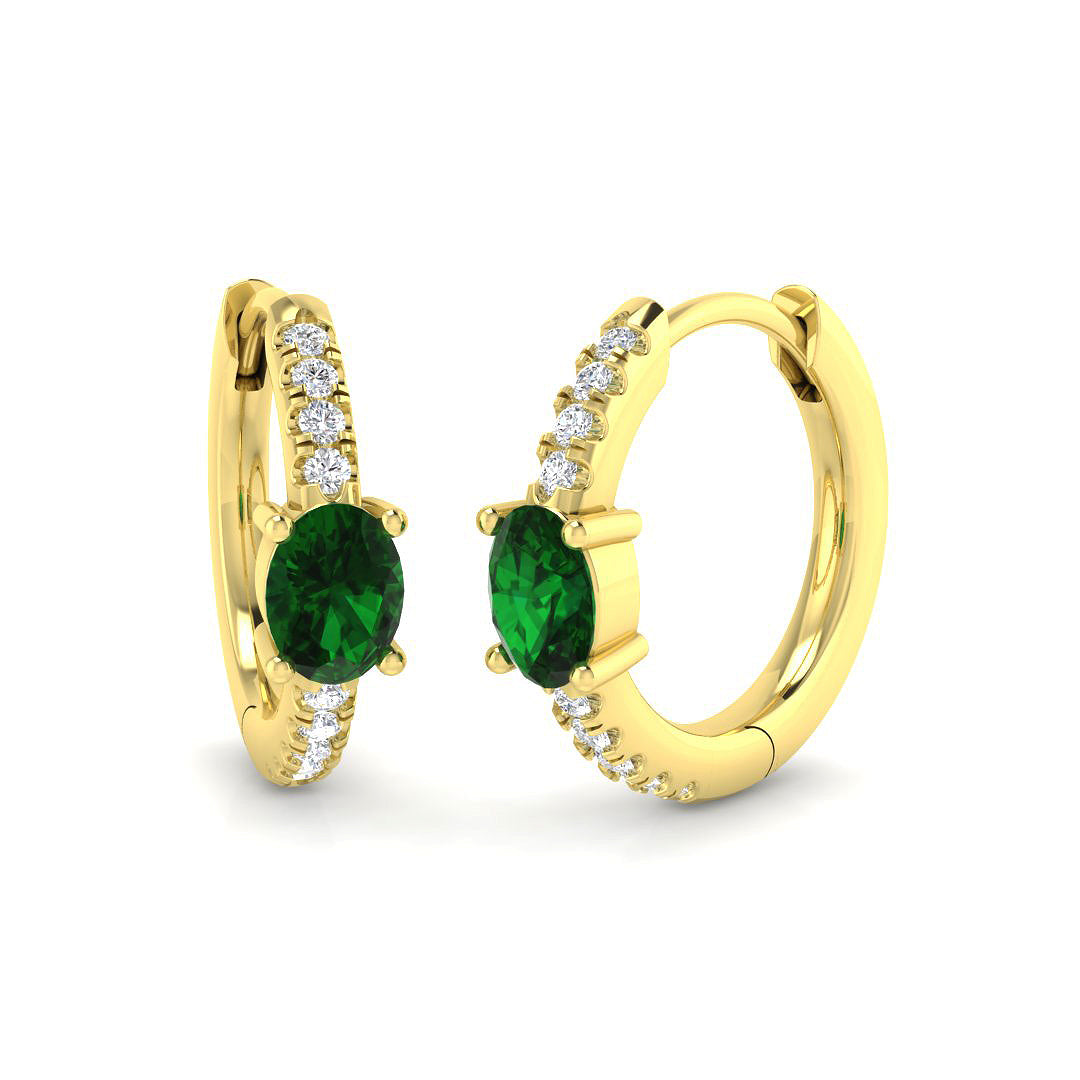 Emerald Diamond Hoop Earrings in 10K/14K gold and platinum with certified lab-grown or natural diamonds