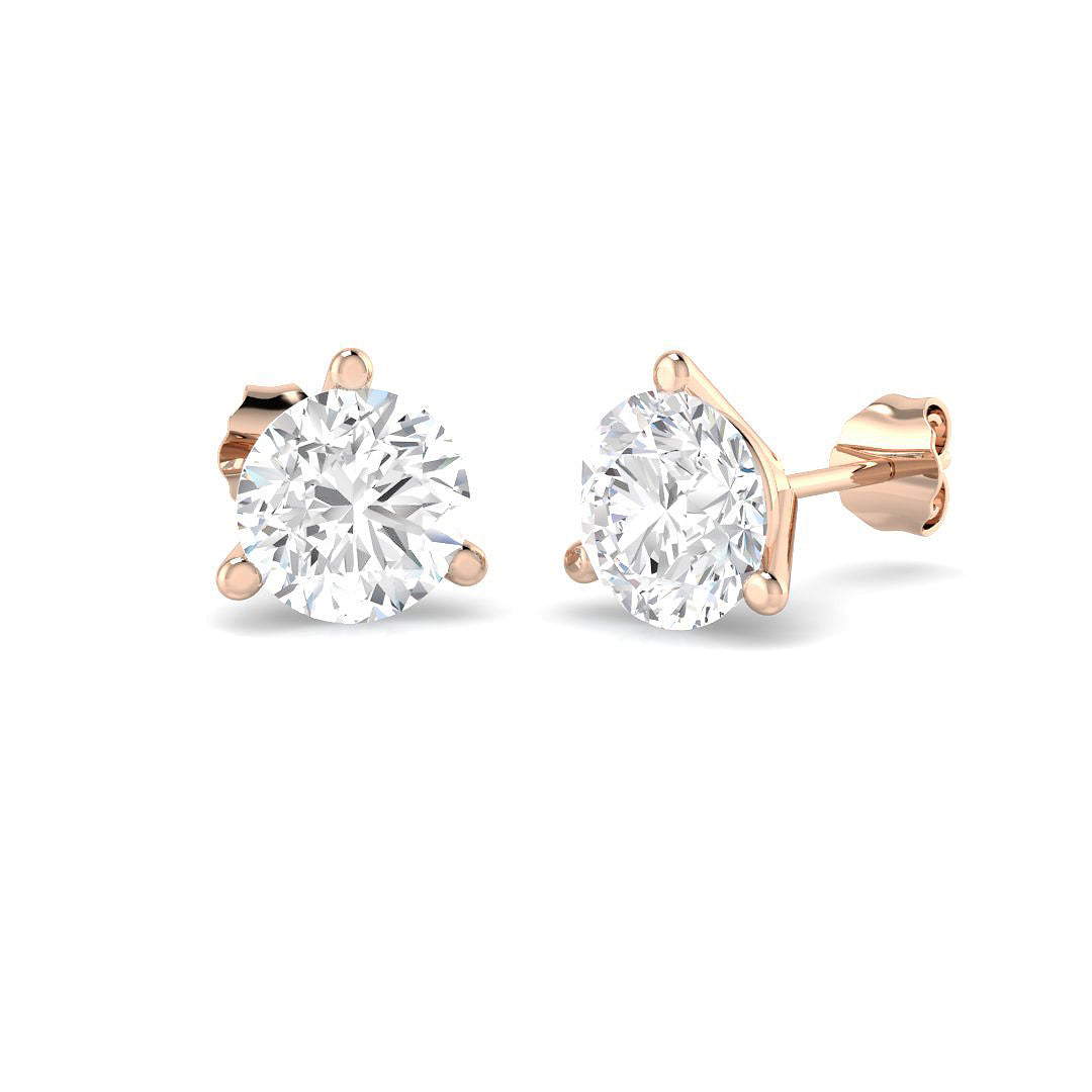 Stud Earrings with Lab Grown Round Cut Diamond - 3.00ct in 10K/14K gold and platinum with certified lab-grown or natural diamonds