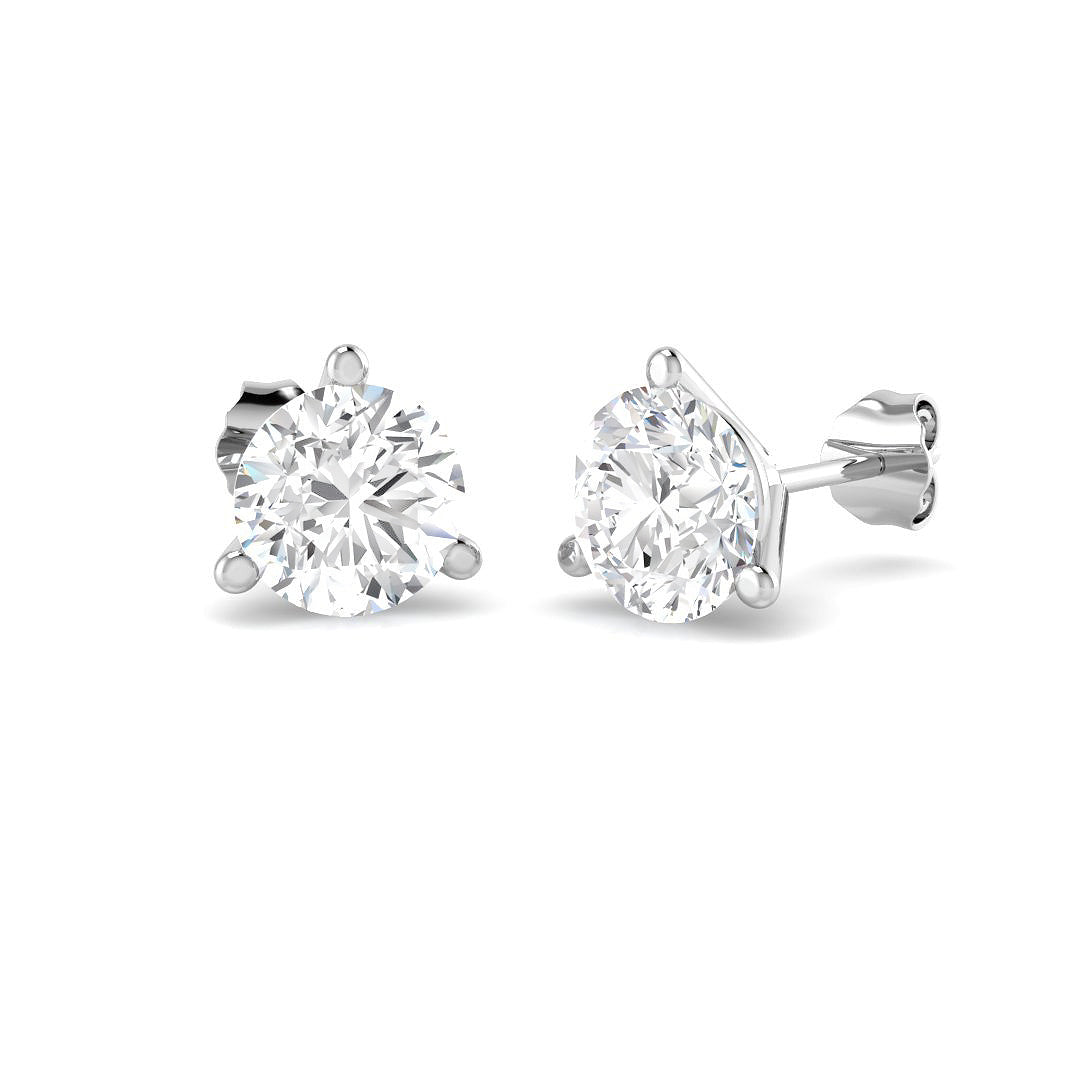 Stud Earrings with Lab Grown Round Cut Diamond - 3.00ct in 10K/14K gold and platinum with certified lab-grown or natural diamonds