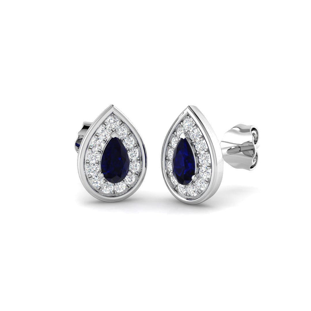 Pear Cut Blue Sapphire Diamond Stud Earrings - Luxury Gemstone Jewelry in 10K/14K gold and platinum with certified lab-grown or natural diamonds