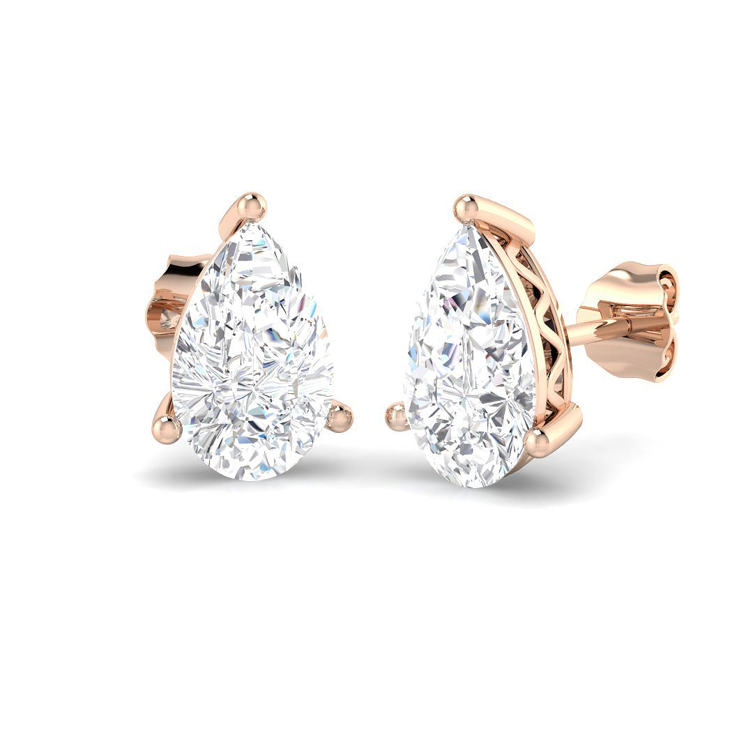 Stud Earrings with Lab Grown Pear Shape Diamond - 4.00ct in 10K/14K gold and platinum with certified lab-grown or natural diamonds