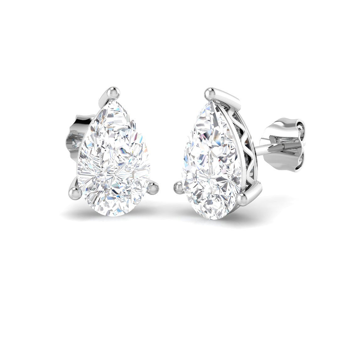 Stud Earrings with Lab Grown Pear Shape Diamond - 4.00ct in 10K/14K gold and platinum with certified lab-grown or natural diamonds