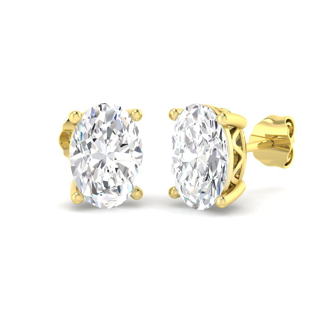 Stud Earrings with Lab Grown Princess Cut Diamond - 4.00ct in 10K/14K gold and platinum with certified lab-grown or natural diamonds