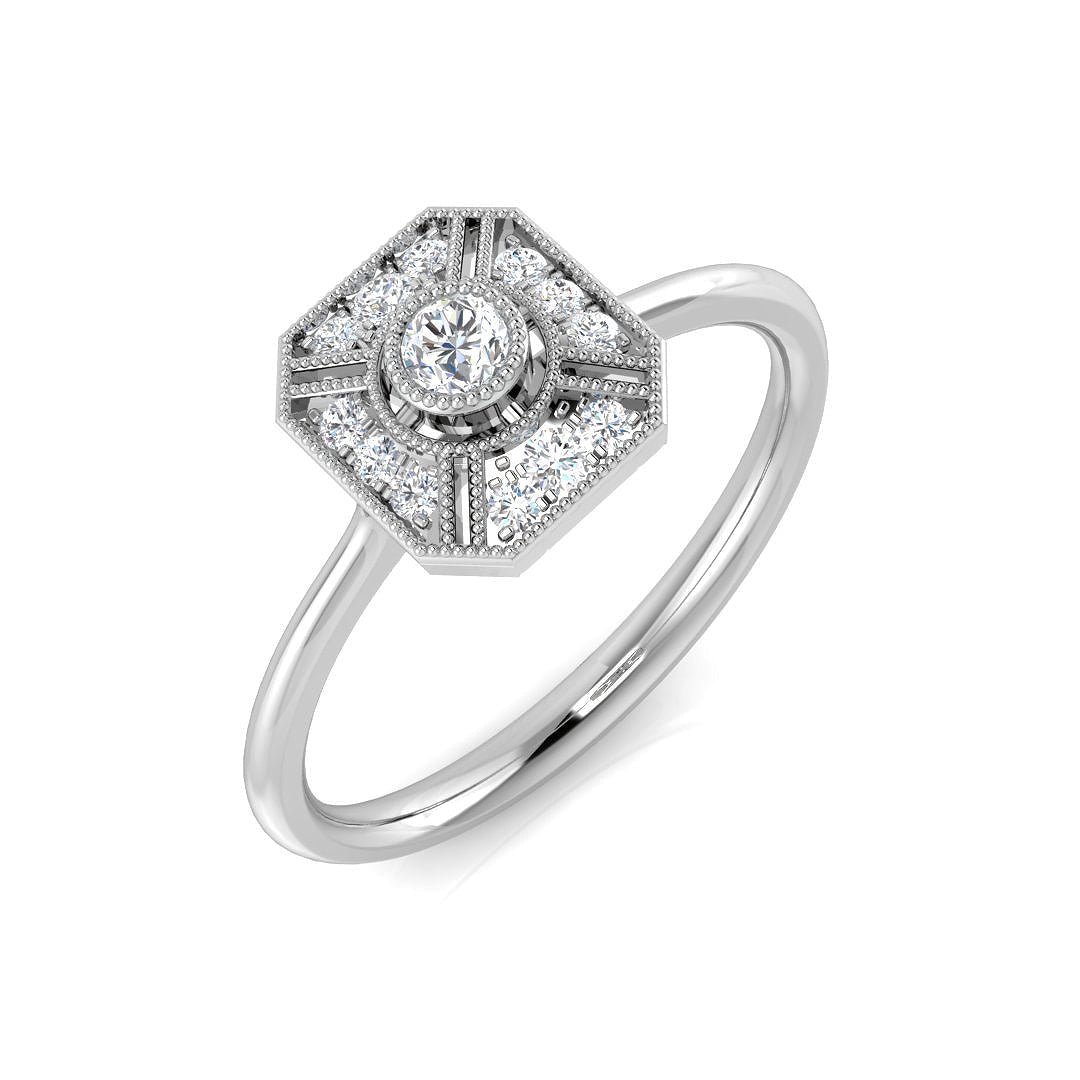 Lab Grown Round Diamond Vintage Ring in 10K/14K gold and platinum with certified lab-grown or natural diamonds