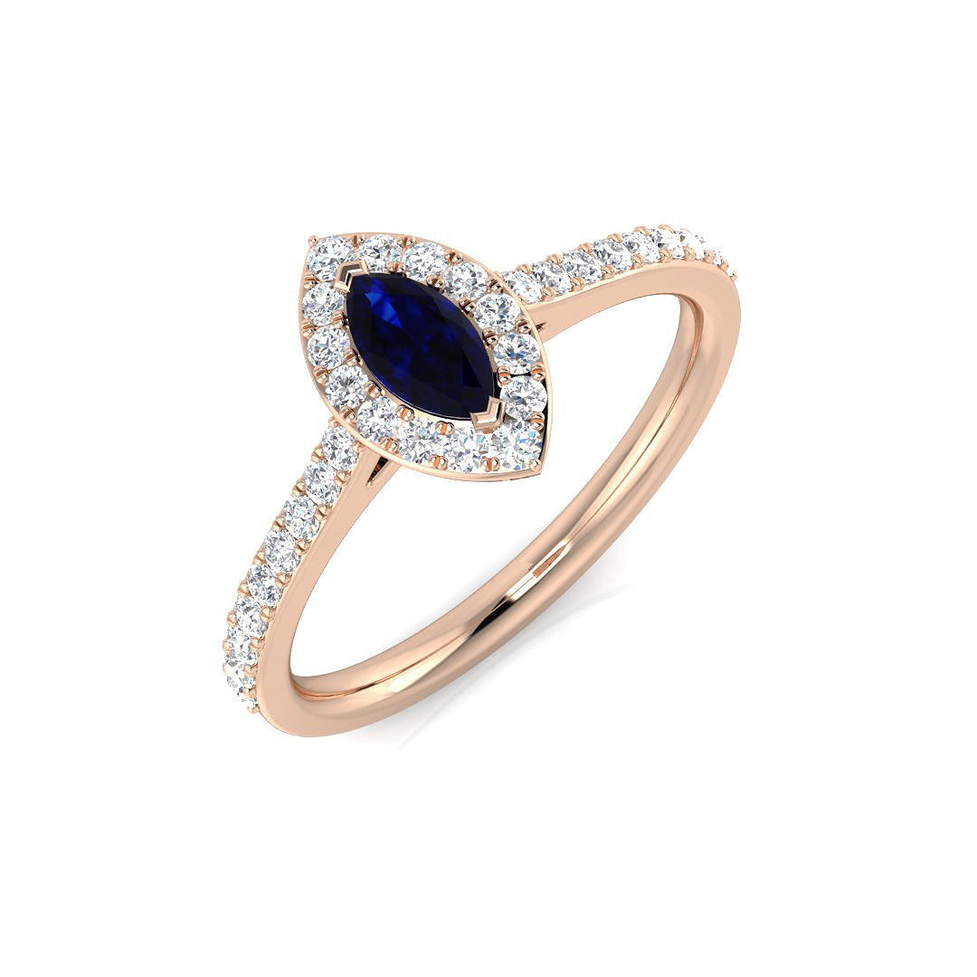 Marquise Sapphire Halo Ring with Diamonds in 10K/14K gold and platinum with certified lab-grown or natural diamonds