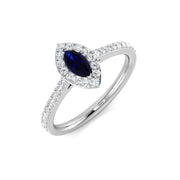 Marquise Sapphire Halo Ring with Diamonds in 10K/14K gold and platinum with certified lab-grown or natural diamonds