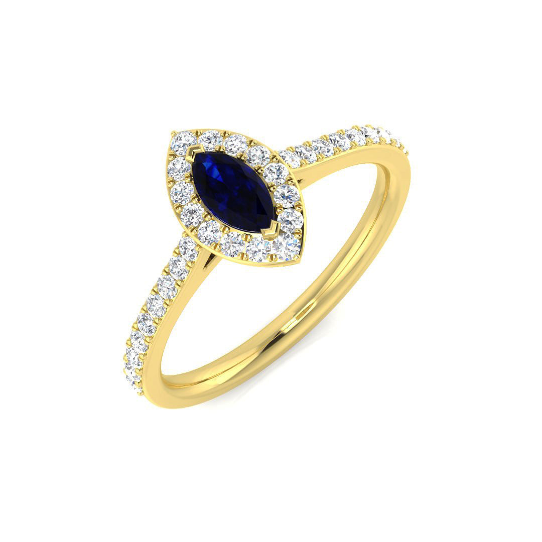 Marquise Sapphire Halo Ring with Diamonds in 10K/14K gold and platinum with certified lab-grown or natural diamonds