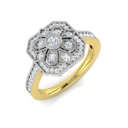 Lab Grown Floral Round Diamond Art Deco Vintage Ring in 10K/14K gold and platinum with certified lab-grown or natural diamonds