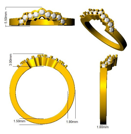 Scalloped Diamond Wishbone Ring in 10K/14K gold and platinum with certified lab-grown or natural diamonds