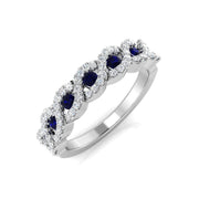 Blue Sapphire Diamond Infinity Ring with Twisted Band in 10K/14K gold and platinum with certified lab-grown or natural diamonds