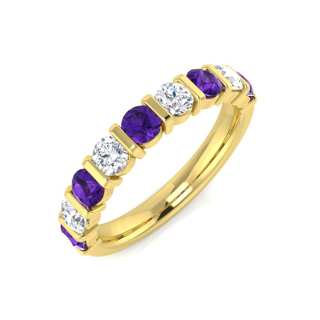 Diamond Amethyst Ring in 10K/14K gold and platinum with certified lab-grown or natural diamonds