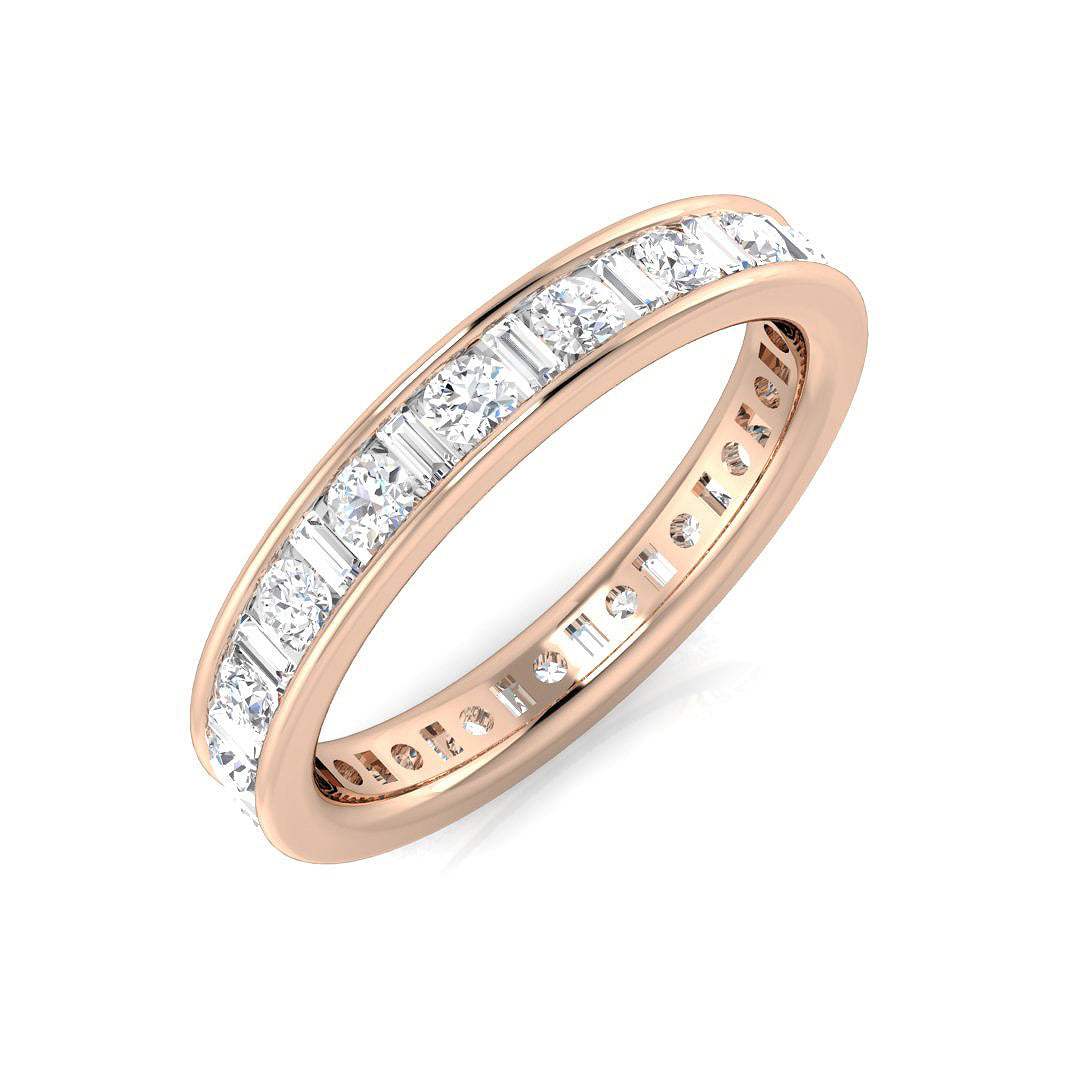 Baguette & Round Diamonds Full Eternity Ring in 10K/14K gold and platinum with certified lab-grown or natural diamonds