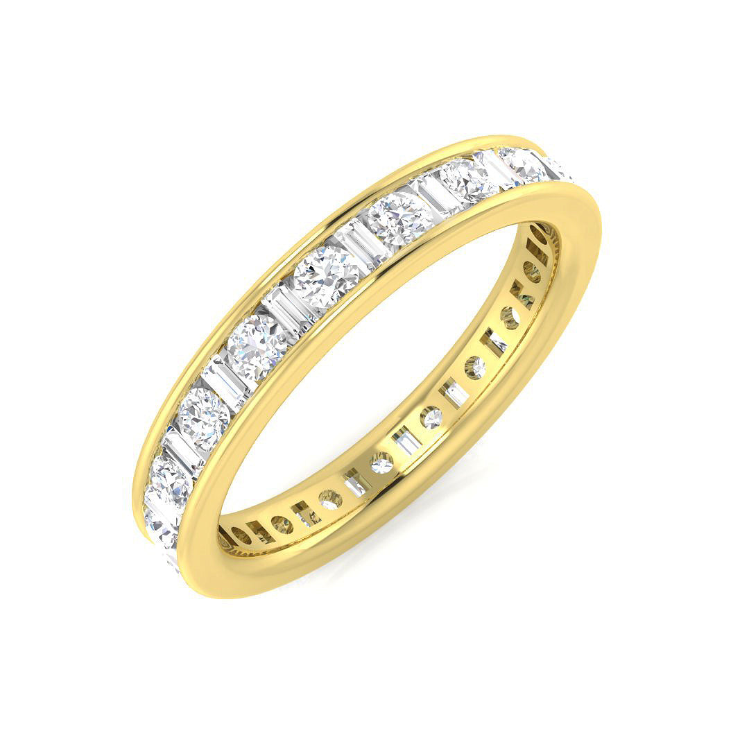 Baguette & Round Diamonds Full Eternity Ring in 10K/14K gold and platinum with certified lab-grown or natural diamonds