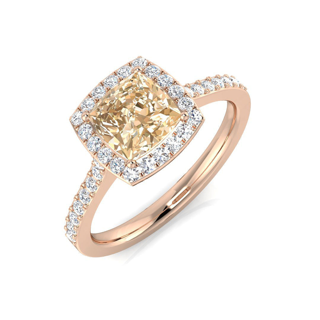 Cushion Cut Morganite Halo Diamond Engagement Ring in 10K/14K gold and platinum with certified lab-grown or natural diamonds