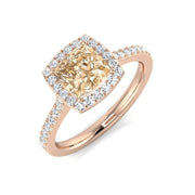 Cushion Cut Morganite Halo Diamond Engagement Ring in 10K/14K gold and platinum with certified lab-grown or natural diamonds