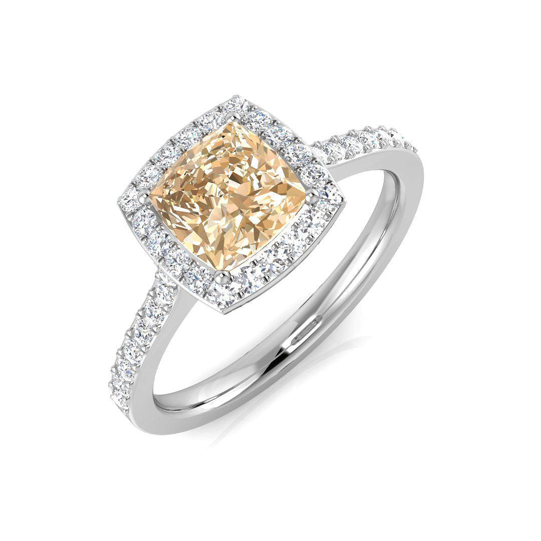 Cushion Cut Morganite Halo Diamond Engagement Ring in 10K/14K gold and platinum with certified lab-grown or natural diamonds