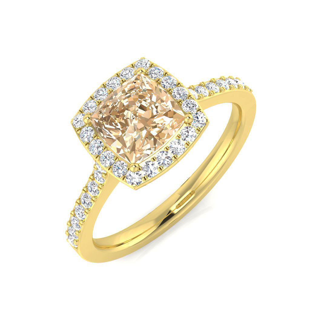 Cushion Cut Morganite Halo Diamond Engagement Ring in 10K/14K gold and platinum with certified lab-grown or natural diamonds