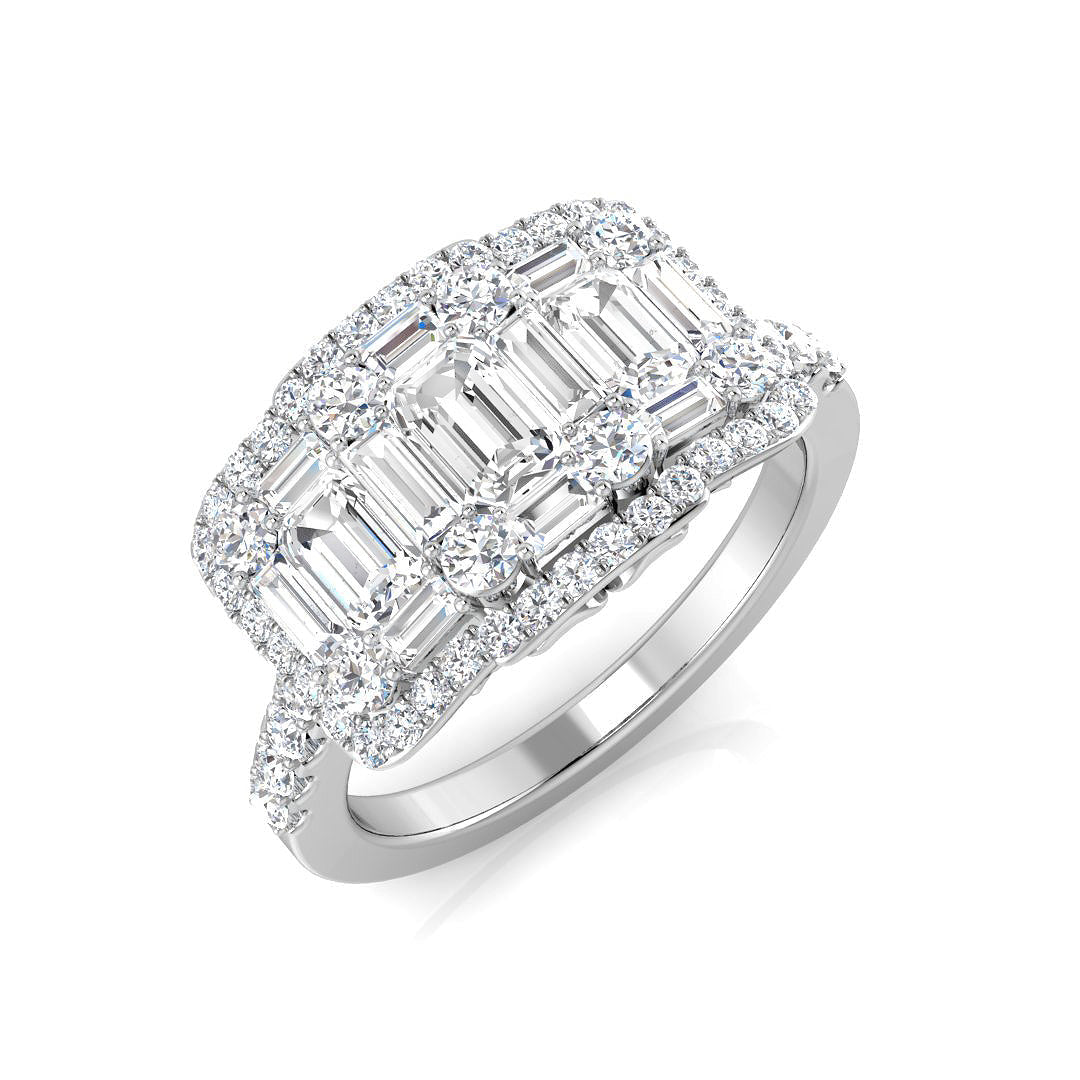 Baguette & Round Diamond Cluster Ring 1.5ct Halo Luxury UK in 10K/14K gold and platinum with certified lab-grown or natural diamonds