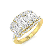 Baguette & Round Diamond Cluster Ring 1.5ct Halo Luxury UK in 10K/14K gold and platinum with certified lab-grown or natural diamonds