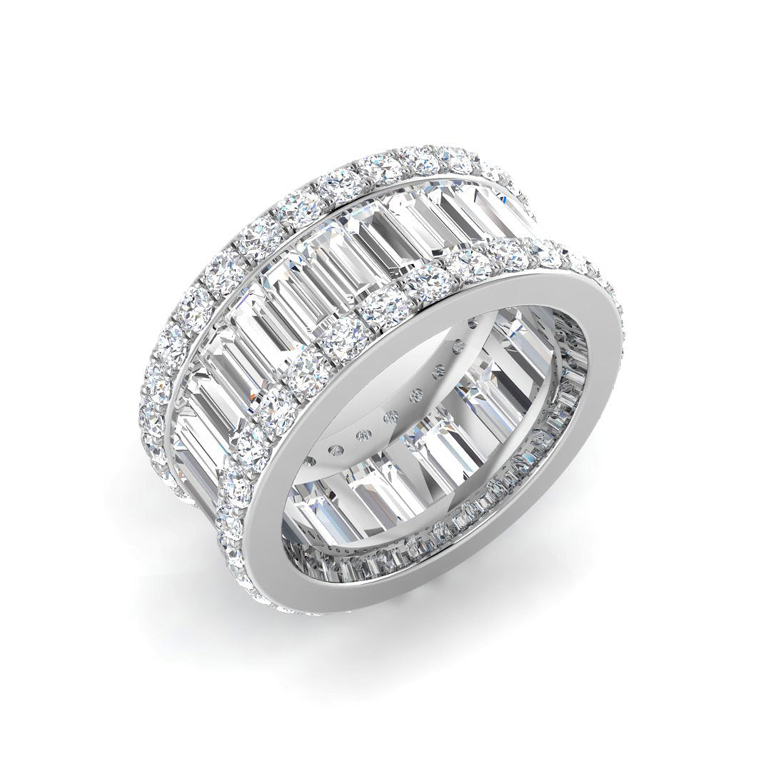 Round and Baguette Diamond Wide Eternity Band Ring in 10K/14K gold and platinum with certified lab-grown or natural diamonds
