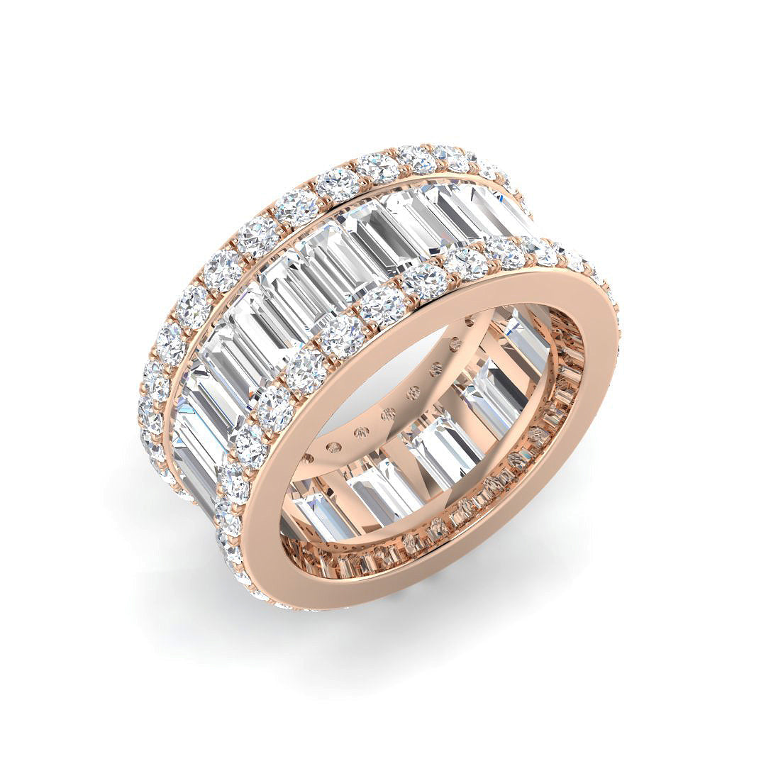 Round and Baguette Diamond Wide Eternity Band Ring in 10K/14K gold and platinum with certified lab-grown or natural diamonds