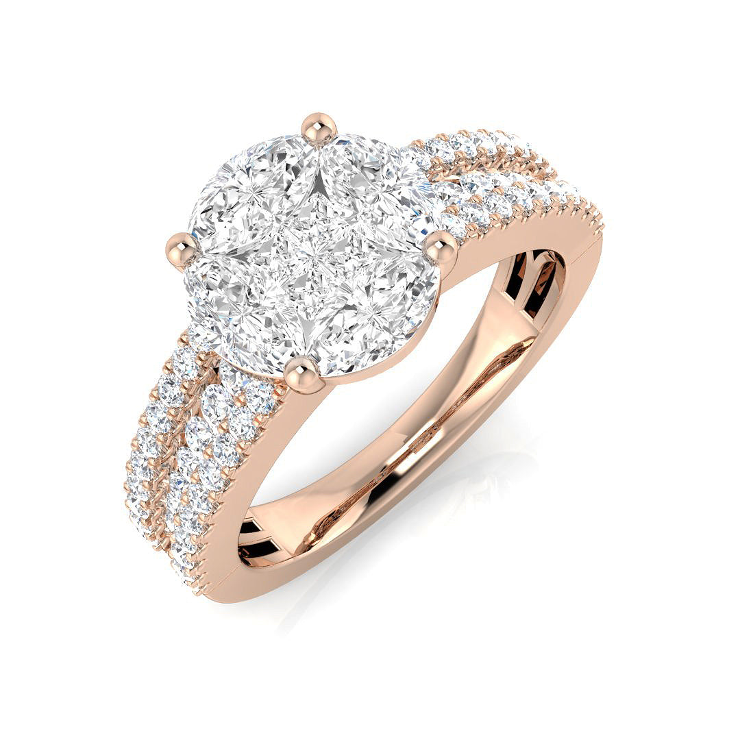 Princess & Marquise Diamond Cluster Engagement Ring in 10K/14K gold and platinum with certified lab-grown or natural diamonds