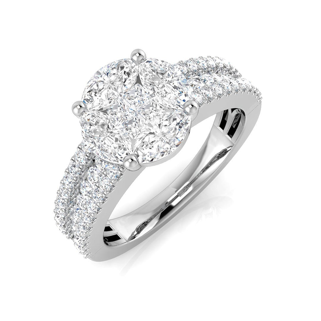 Princess & Marquise Diamond Cluster Engagement Ring in 10K/14K gold and platinum with certified lab-grown or natural diamonds